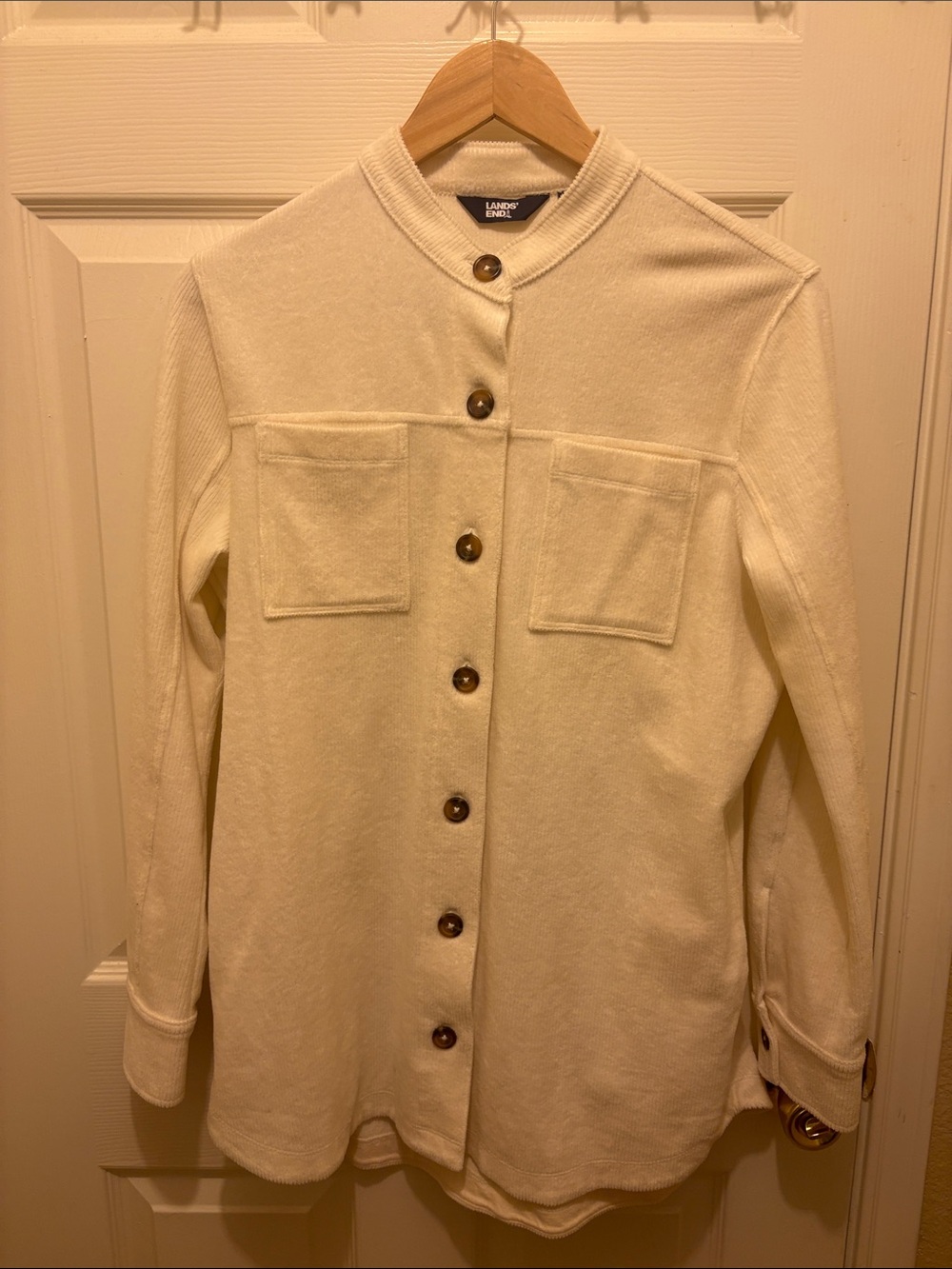 Lands' End Cream Button-Front Utility Shacket A173